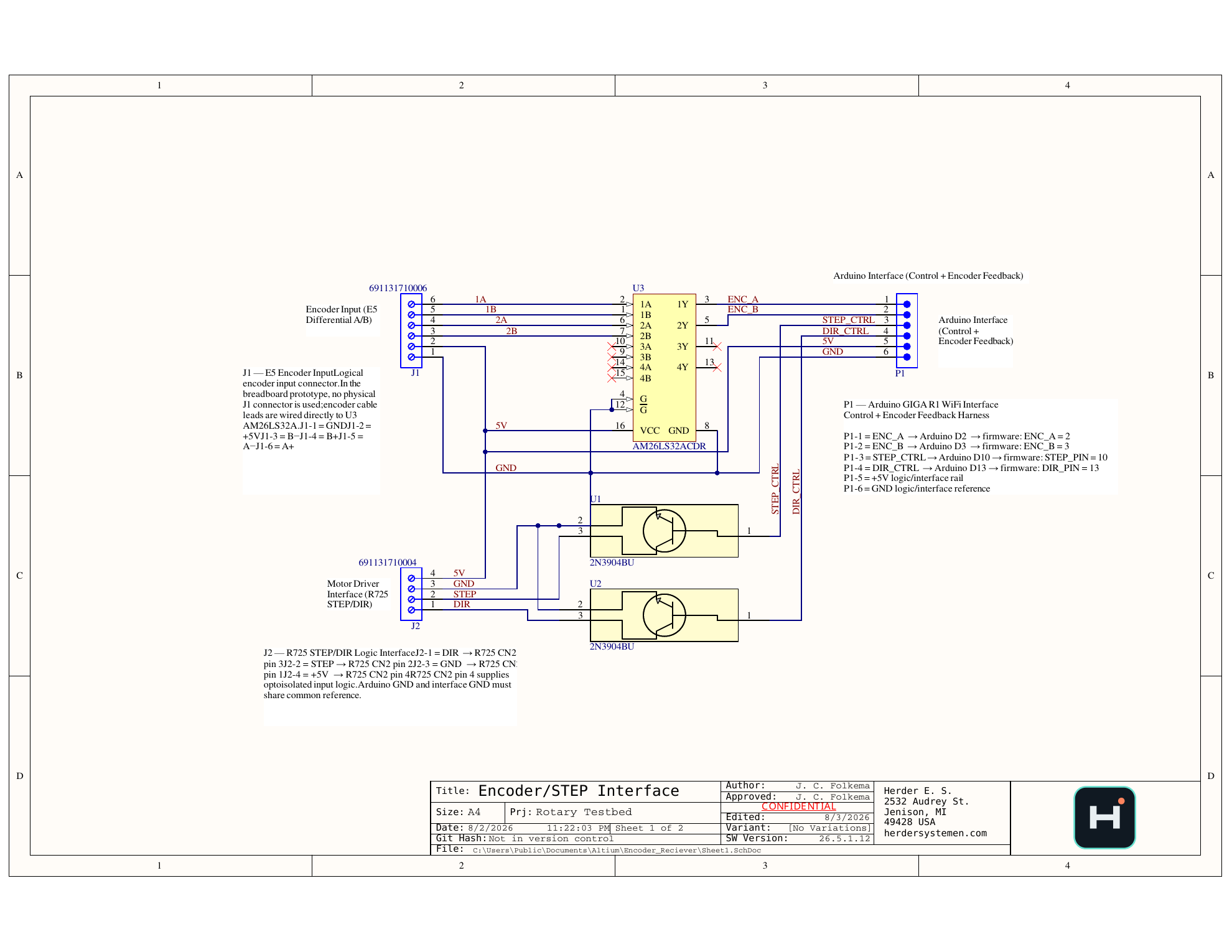 Preview of the custom encoder and STEP DIR interface schematic