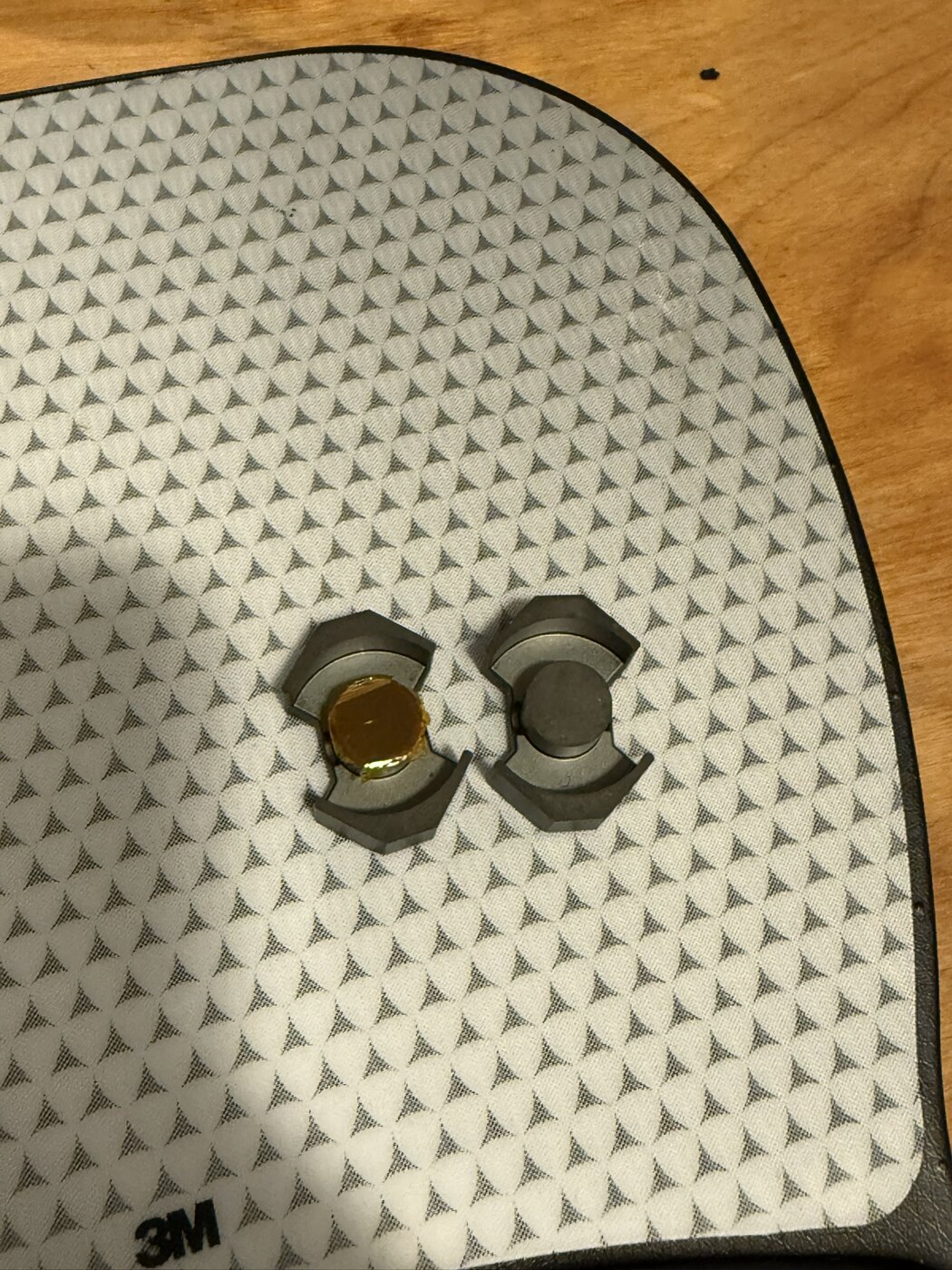 Close photograph of the flyback transformer core, gap and Kapton insulation construction