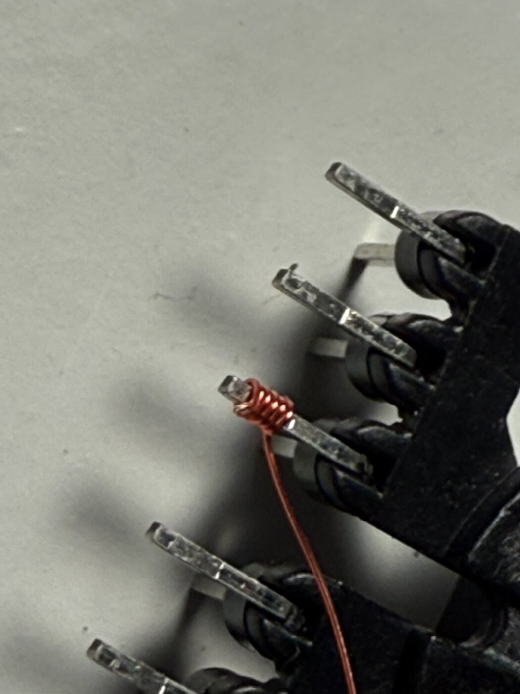 Close photograph documenting flyback transformer pin and termination orientation